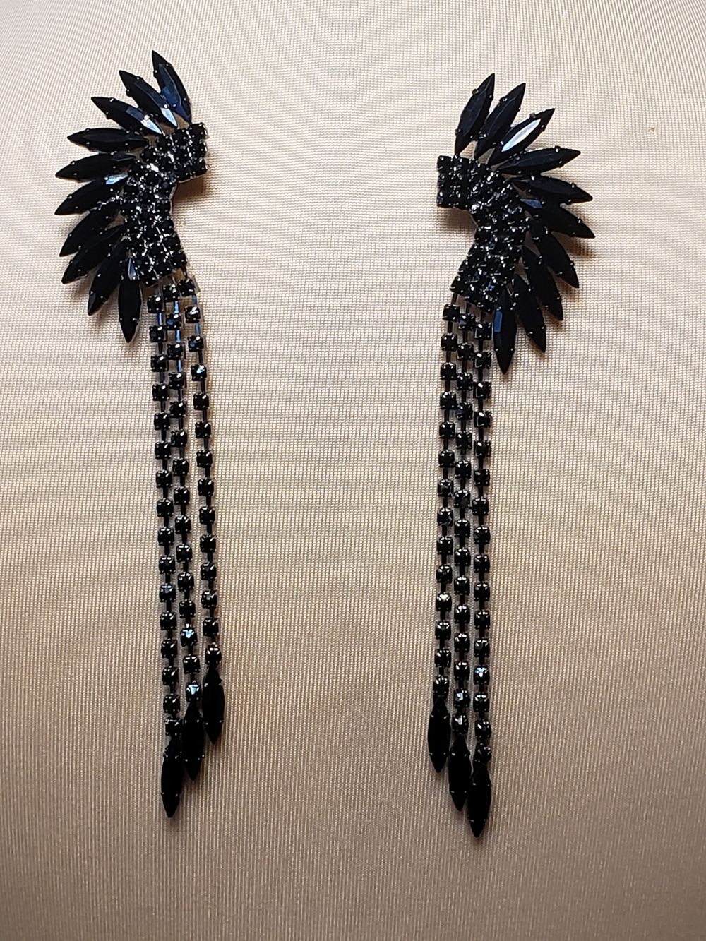 Black Mohawk Crystal Drop Earrings